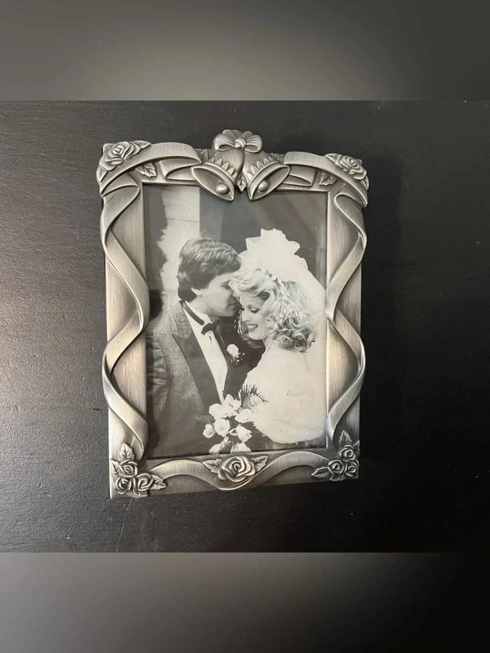 Wedding Photo Album Pewter Frame 80 Photos 4x6 Bells Roses Velvet Cover 90s Read
